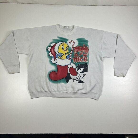 Warner Bros Tweety Bird Crewneck Sweatshirt Vtg 90s 1996 Looney Tunes Christmas - Picture 1 of 8
